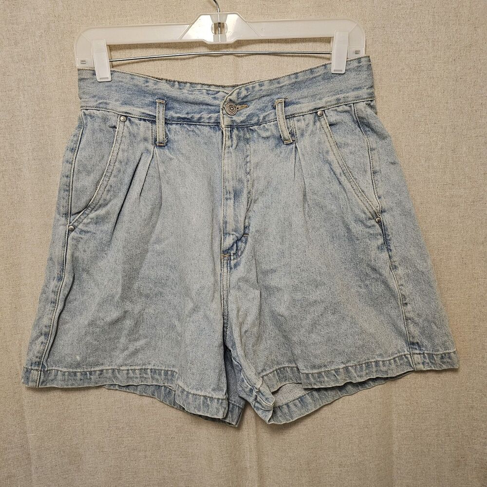 Vintage Gitano Light Wash Pleated Jean Shorts High Rise Size 14